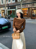 Fongt Xixi 2025 Autumn New White Tidaught Flower Oblique Shoulder Knit Shirt Long-Sleeved Top Sweater Women 89499