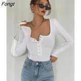 Women Spring Summer Casual Slim Sexy Top Female Square Collar Long Sleeve Skinny Tee Ladies T-Shirt
