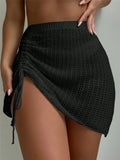 Fongt Holiday Skirt Knitted Hollow Ass Draw Rope Sexy Perspective Beach Skirt