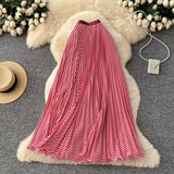 Fongt Fashion Folding Wave Half-Dress French Sweet High-Waisted A-Shaped Skirt Mid-Long Folds Skirt