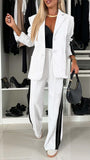 Fongt Casual Black And White Striped Suit Suit Women's Clothing