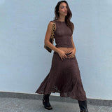 Fongt Summer New Fashion Temperament Casual Sexy Two-Piece Round Collar Short Vest