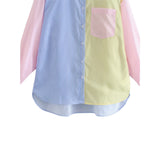 Women‣s Fresh Girlish Style Button Down Oversized Shirts Long Sleeve Striped Print Color Block Loose