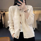 Fongt Korean Academy Wind Reduction Horn Buckle Buckle Bump Color Thick Warm Short Coat Sweater Woman