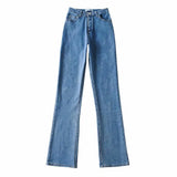Spring New High-Waisted Micro-Pull Jeans Women's Long Trousers Wide Legs Show Thin High Elastic Bell-Bottoms Floor Pants-Outfit