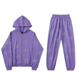 Women's Tracksuit Casual Rhinestone Long Sleeve Hooded Sport Suits Hoodie Sweatshirts and Long Pant Two Piece Sets y2k New