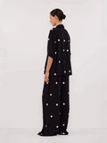 Fongt East New Women's Fashion Casual Chiffon Print Blouse Broad Leg Trousers Set
