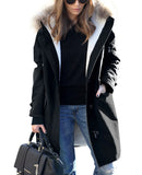 Fongt Autumn And Winter Burst Single Hooded Wool Collar Lady Jacket Wish Five-Color Eight-Yard Long Model