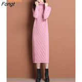 Bottoming Sweater Skirt Over The Knee 2023 Autumn and Winter New Thickened Turtleneck Knitted Dress Women