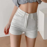 Trendy Women's Wear New Retro High-Waisted Crimped Solid Color Denim Shorts Loose Summer Skinny Buttocks Hot Pants-Outfit