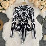 Fongt Integrated Top Sexy Slim Standing Collar Bottom Joined By Female-Outfit
