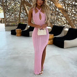 Fongt Summer New Sexy Fashion Tight Solid Color Knitting Pit Side Open Dress Women's Clothing