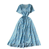 Fongt Piece Of V-Neck Tie With Short Sleeves Of Broken Flower Dress Women's Summer Thin Temperament French Dress