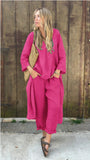 Fongt Explosion. Women's Casual Cotton Set Long-Sleeved Round Collar Trousers Casual Set