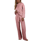 Knitted Sweat Suits Women Matching Sets Long Sleeve Hoodie+wide-legged Pants Loungewear Sweater Set Two Piece