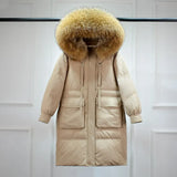 Winter Down Coat Women Long Parkas Luxury Real Raccoon Fur Hooded Female Loose Fashion Duck Down Puffer Jacket