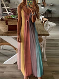 Fongt Women's Long Dress Slim Dazzle Color Slip Dress Gradient New Print Women's Dress-Outfit