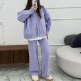 Fongt 2025 New Women's Languiled Collar Knitted Trousers Two-Set