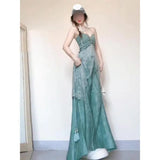 Fongt Tourism Wear Beautiful Small Suit Seaside Vacation Silk Slings Wide Leg Pants Two