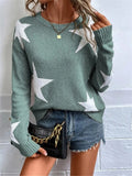 Fongt And Winter Loose Round Collar Star Pattern Knitted Long-Sleeved Sweater