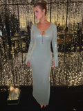 2023 Summer Women's Sexy Deep V Long Sleeve Backless Sequin Long Dress Elegant Luxury Sequin Long Dress Evening