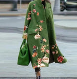 Women's Warm Coat Long Sleeved Lapel Jackets Elegant Temperament Winter Coat Warm Loose Printed Pockets Women's Clothes