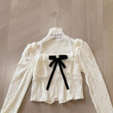 Fashion Square Collar Bow Long Sleeve Tops Women+ Y2k E-Girl High Waist Lace Ruched Skirts Spring New Two Piece Sets-Outfit