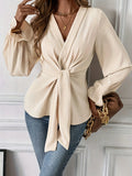 Fongt Elegant V-Neck Long-Sleeved Shirt Autumn Shirt