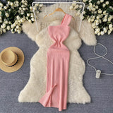 Fongt Knitted Collar Dress Women's Summer Irregular Light Luxury Open Design Pure Hottie Dress