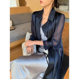 Women Clothes Windbreaker Women 2023 New Mid Long Autumn Thin Coat Organza Sleeve Acetate Coat