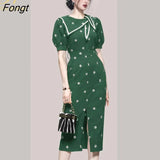 Han Queen Korean Summer Dress Embroidered Pencil Dress Office Eleagnt Work Vestidos Business Sheath Bodycon Women