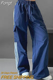 Streetwear Striped Cargo Pant Women Fashion Big Pockets High Waist Casual Trousers Hip Hop Loose Bf Wide Leg Pants