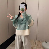 Style Gentle Wind Gradually Changing Striped Coarse Needle Pullover Women's 2024 New Autumn And Winter Loose Sweater Top-Outfit