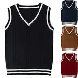 Fongt Sweater Women's Vest V-Neck Striped Stitching Casual Knit Vest