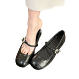 Fongt Round Head Light Mouth Mary Jane Shoes Women 2025 New Spring And Summer Word With Flat Bottom Simple Women's Singles Shoes With Skirt