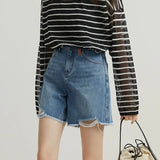 Denim Blue Shorts Women Thin Versatile Raw Commute Casual Simple High Waist Jeans Female Bottoms Summer 2022