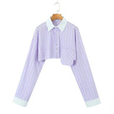 Fongt Striped Shirt 2025 Spring And Summer Temperament Casual Bump Clip Bag Loose Top Woman
