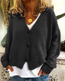 Fongt And Winter Women's Sweater Cardigan Pure Color Long Sleeve V Neck Sweater