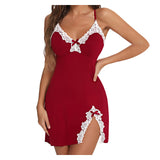 Large-Size Lingerie Gathering Sexy Deep V Sexy Side-Opening Body Slings Ajament Skirt