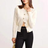 Fongt Elegant And Elegant Leisure Knitted Cardigan Fashion Commut Solid Color Simple Round-Neck Sweater Outside