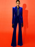QUALITY 2023 Fall Winter Designer Runway Suit Set Women's Single Button Lapel Velvet Blazer Jacket Flare Pants