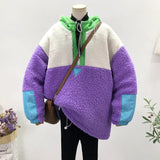 Letter Embroidered Hood Coat Lamb Wool Velvet Sweatshirt Warm Autumn and Winter Cap Jacket Student Loose