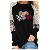 Fongt Women's Valentine's Day New Long-Sleeved Splicing Hot Casual T-Shirt Round-Neck Loose Top