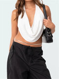 Chic Backless Halter Lace-up Tank Crop Tops for Women Y2K V Neck Ruched Camis Fairy Grunge Vintage Mini Vest Clubwear-Outfit
