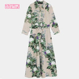 women's 2021 summer new casual nine points sleeve striped print single-breasted dress high waist