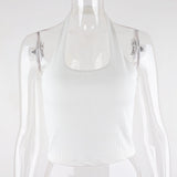Fongt Polyester Clothing Hot Selling Women Hot Girls Spring Summer New Crop Sleeveless Hanging Neck Rib Bed