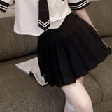 Fongt Style JK Suit Navy Collar Loose Short-Sleeved Tie Shirt High-Waisted Half-Dress Short Skirt Jk Uniform Waist
