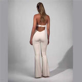 Fongt Summer New Solid Color Low Chest U-Neck Elastic Tights Sexy Sleeveless Jumpsuit