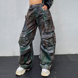 Fongt New Fashion Loose Multi-Pocket Heavy Industry Graffiti Overalls Jeans Trousers Woman-Outfit