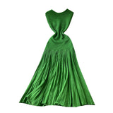 Fongt Luxury Famous Lady High Sense Sleeveless Knitted Dress Girl Summer Folds Splicing To Repair The Royal Sister Temperament Long